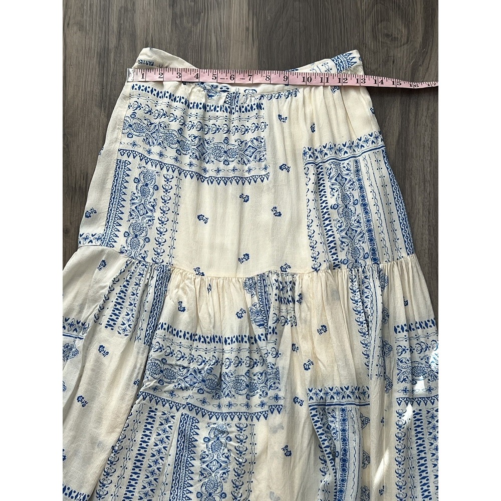 Ba&sh Skirt Women Small Londer Midi Ecru Blue Folklore Block Print Bash FLAWED - Picture 12 of 14